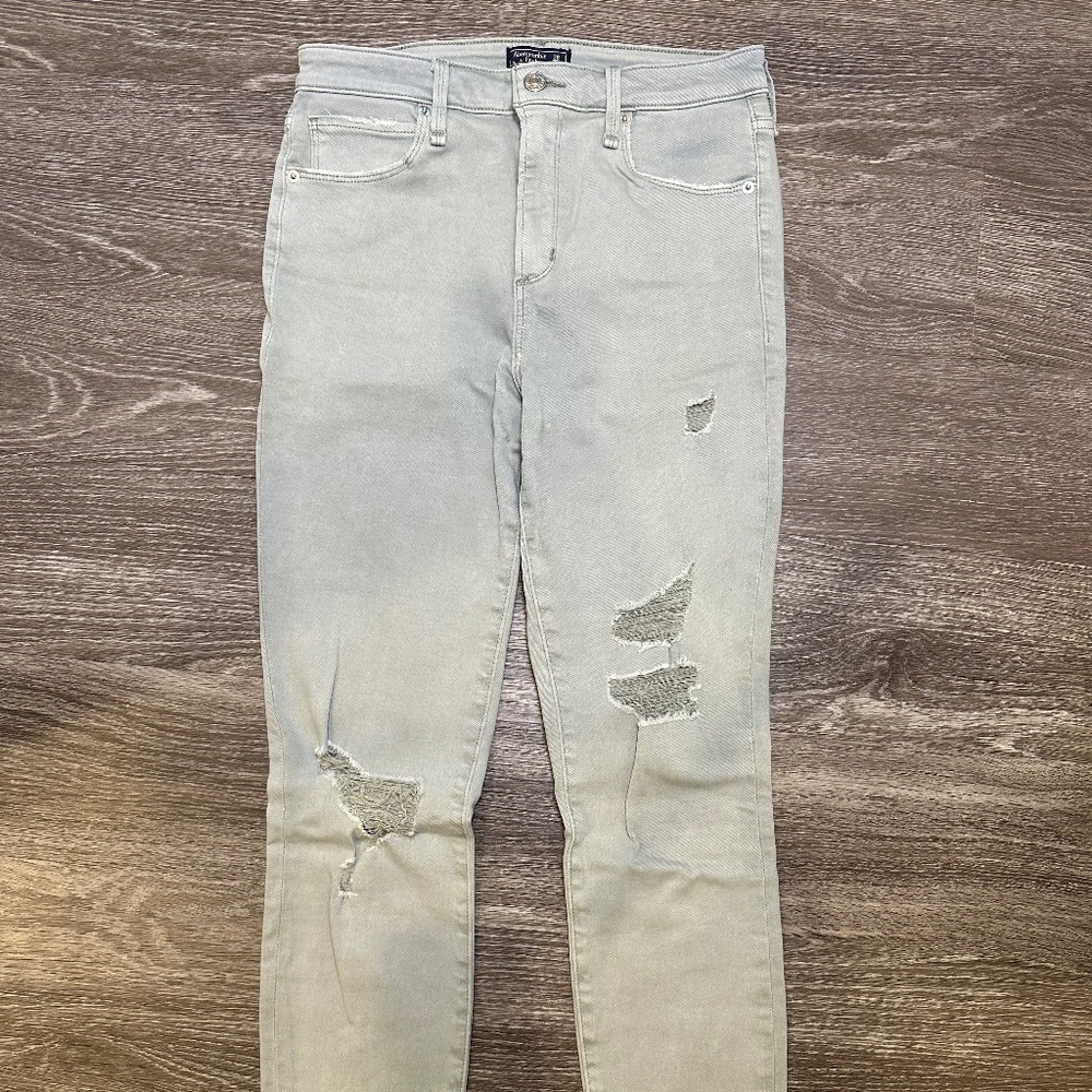 Abercrombie Light Green High-Rise Ankle Distressed Denim Jeans